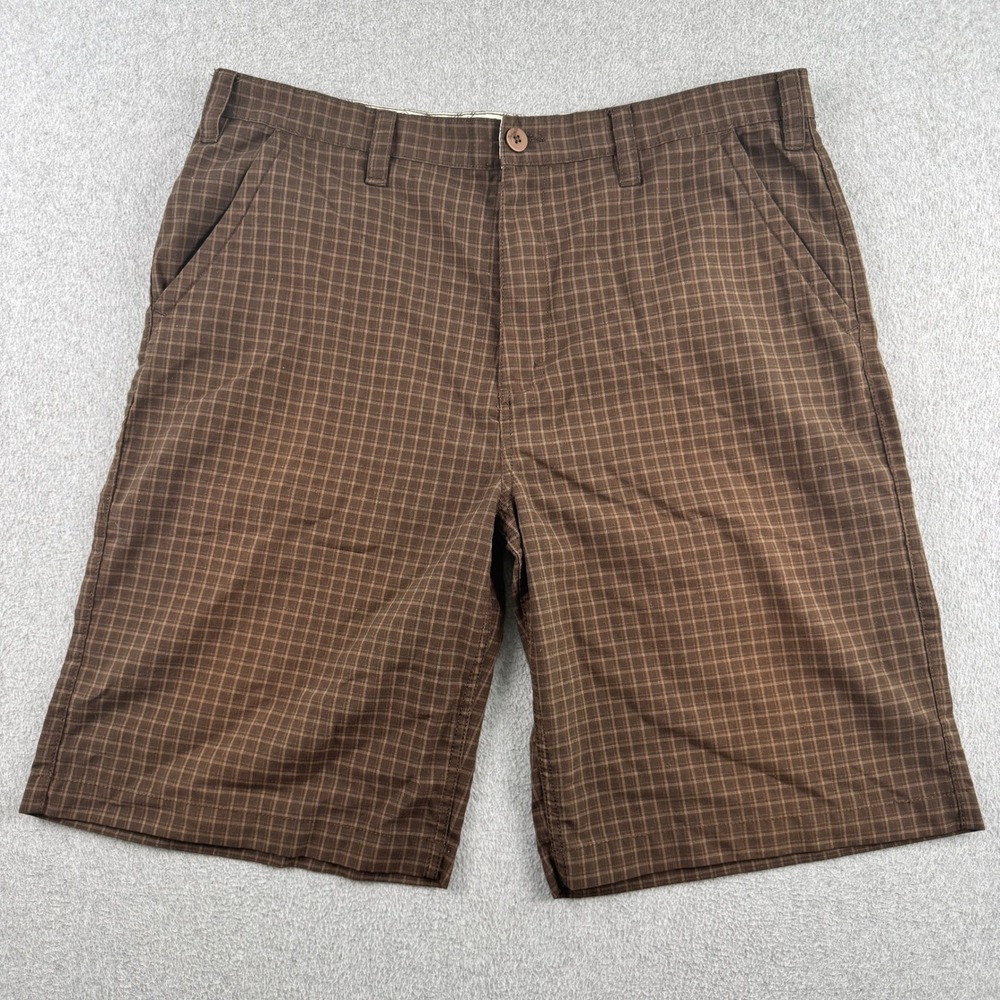 Tony Hawk Shorts Mens 38 Brown Plaid HK042820-05 Flat Front Skateboarding Casual